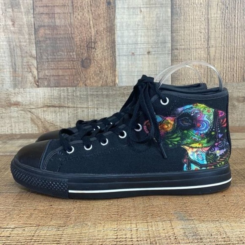 Black Multicolor Puppy Print Bootie Sneakers Womens 7 Lace Up - Picture 7 of 13
